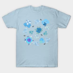 Blue Flower Pattern T-Shirt